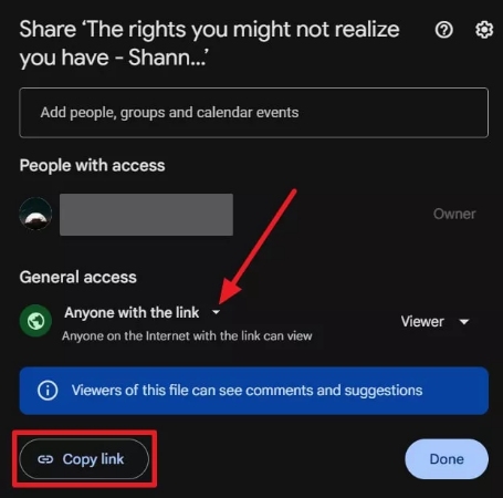 copy link after setting general access