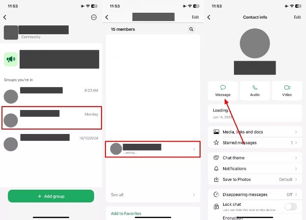 message unknown contacts in group
