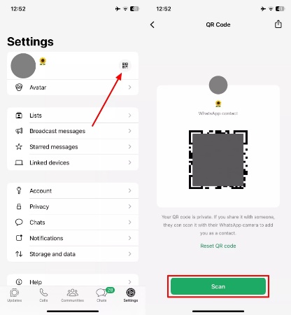 tap scan button on iphone