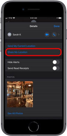 how to share location on iMessage pointing toward share my location