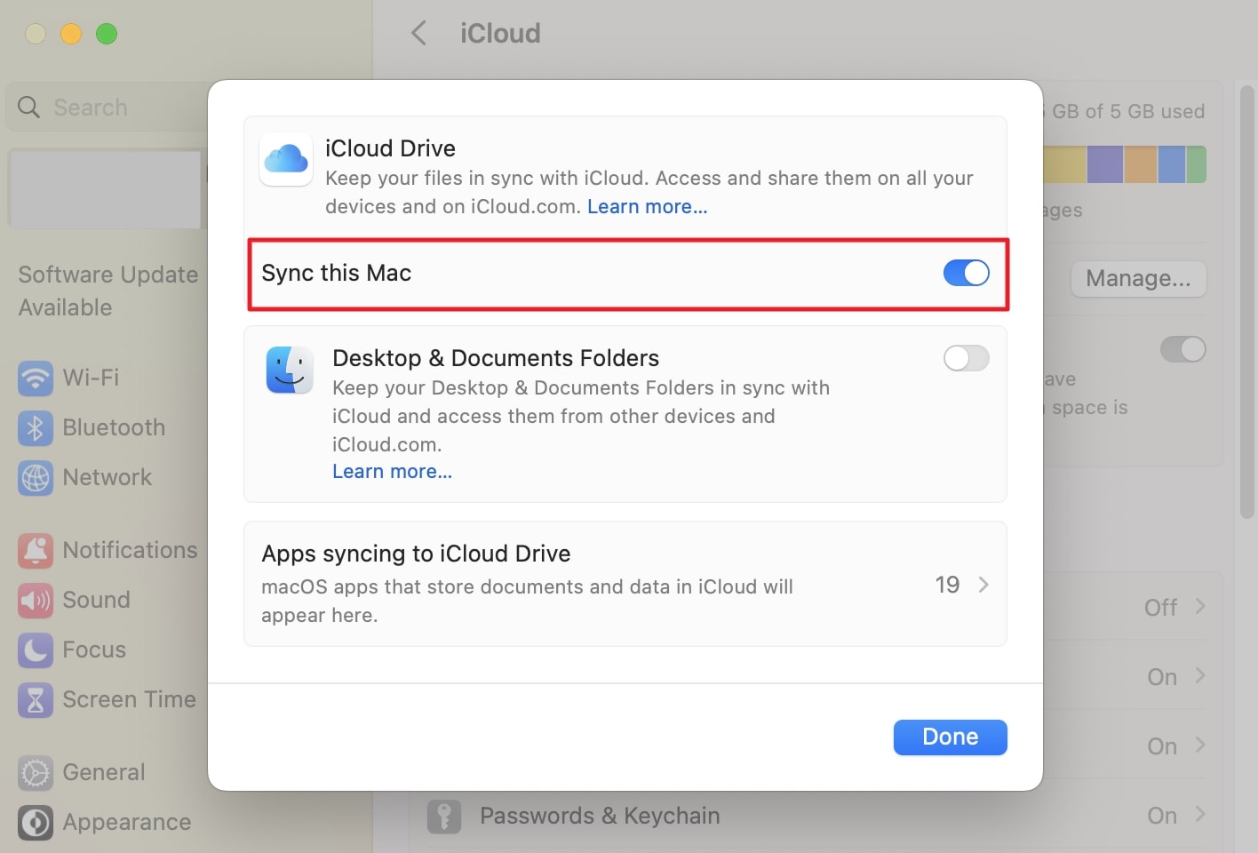 disable sync this mac option