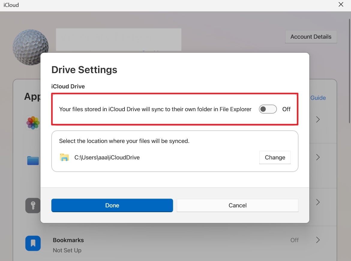 turn off icloud drive sync