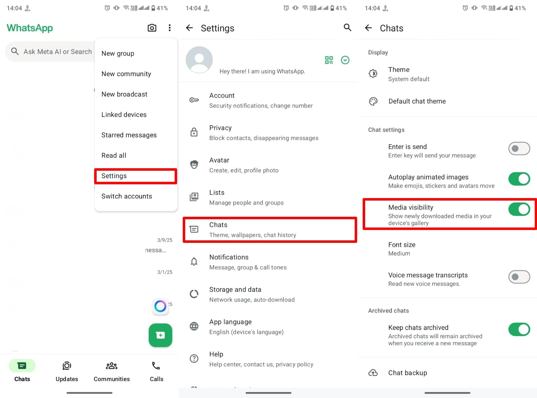 disable media visibility from chats