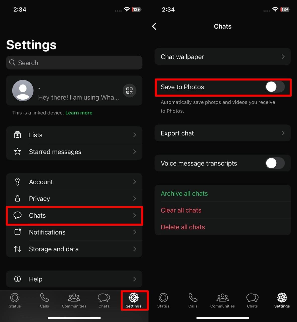 deactivate photo saving for all chats