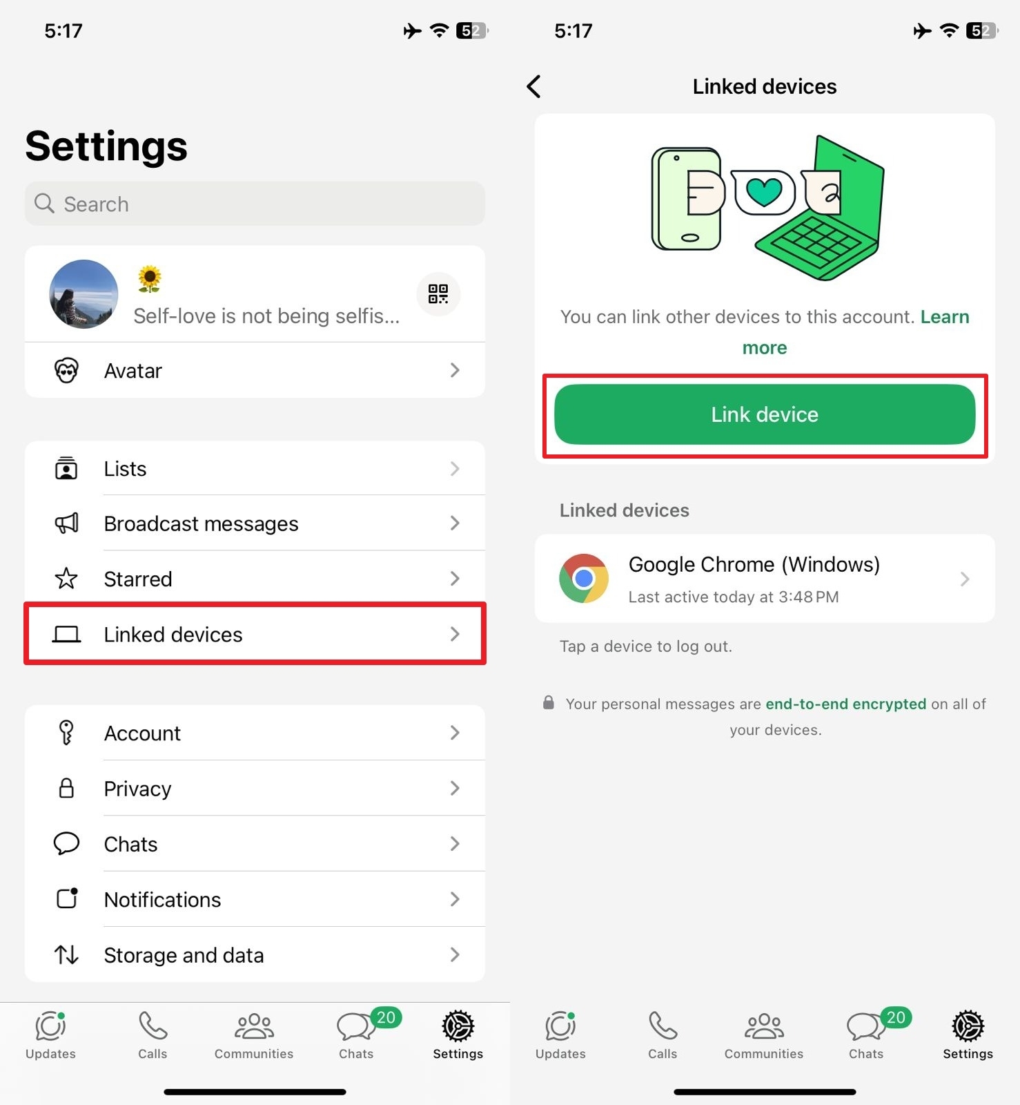 continue to choose linked devices