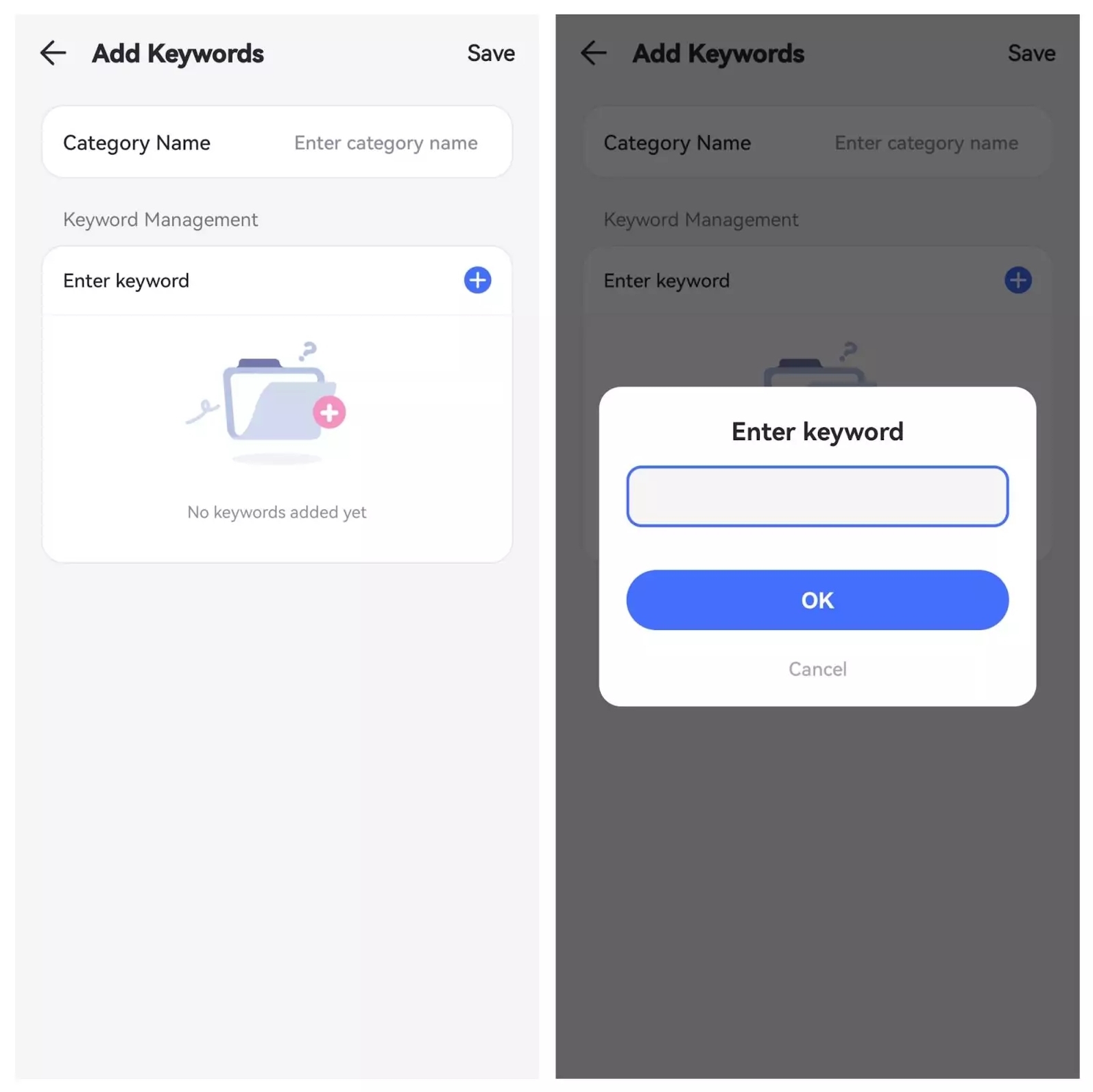 enter keyword and create library