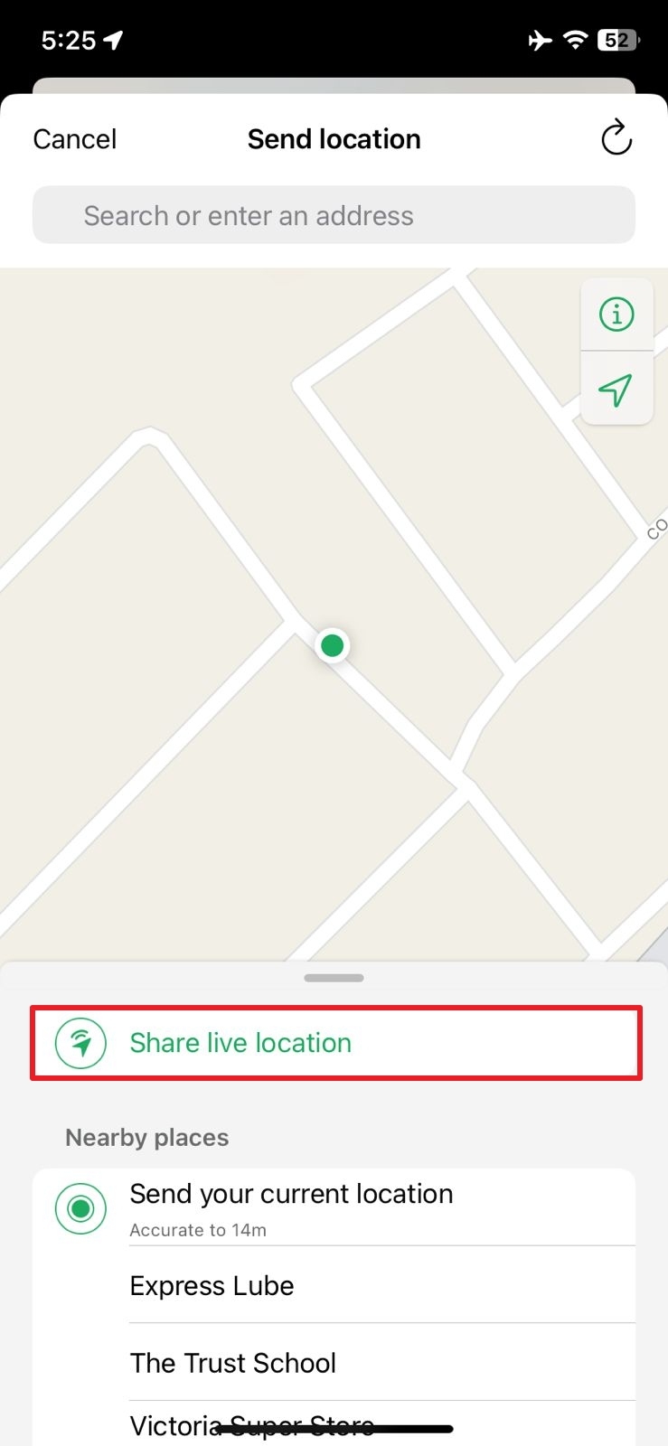 opt for share live location option