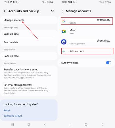 choose manage account to add yours