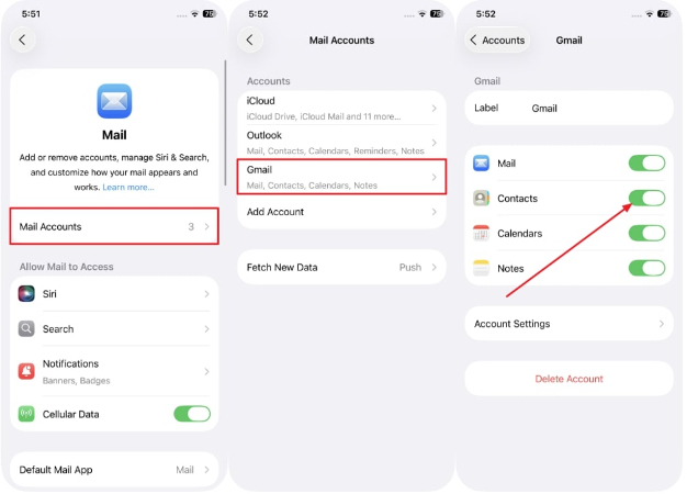 toggle contacts from iphone