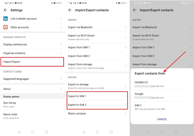 export contact from menu
