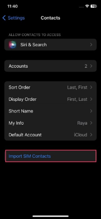 choose import sim contacts