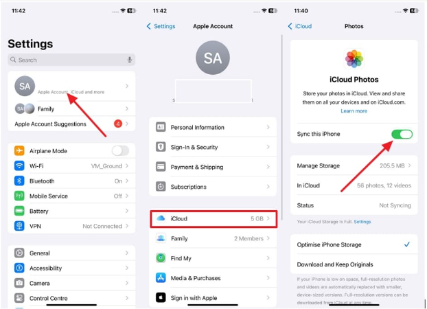 enable sync this iphone from settings