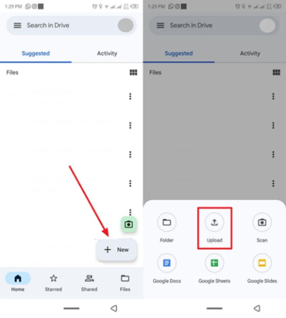 upload photos in drive of android