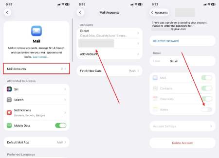 enable notes on iphone mail settings