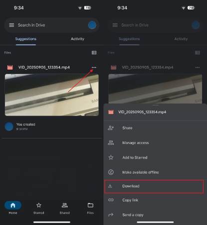 save video on iphone with three-dots