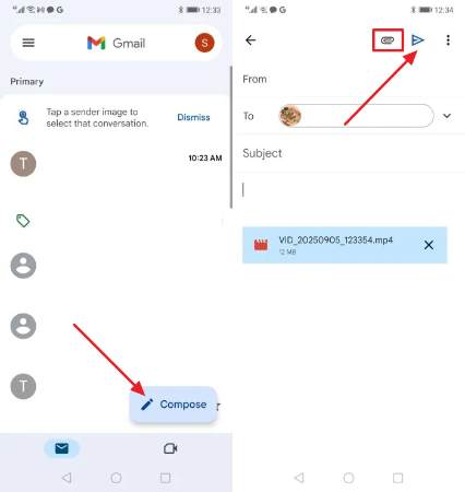 compose video and press send icon