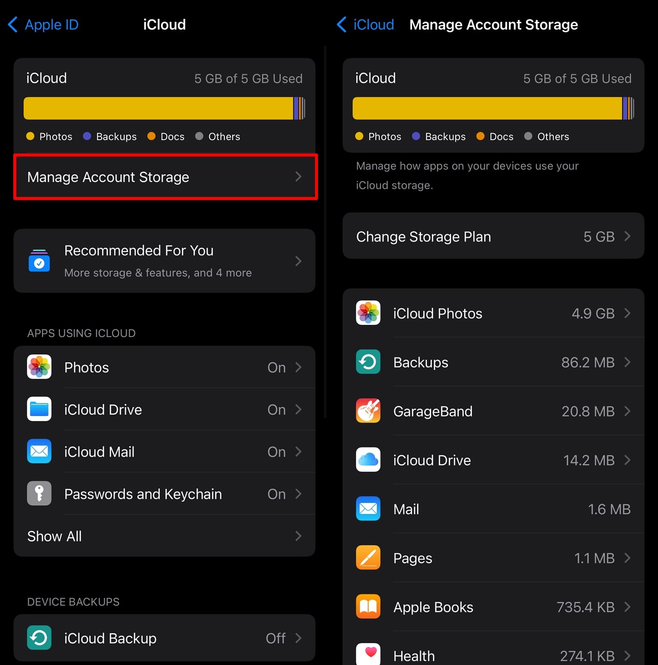 manage or increase icloud storage