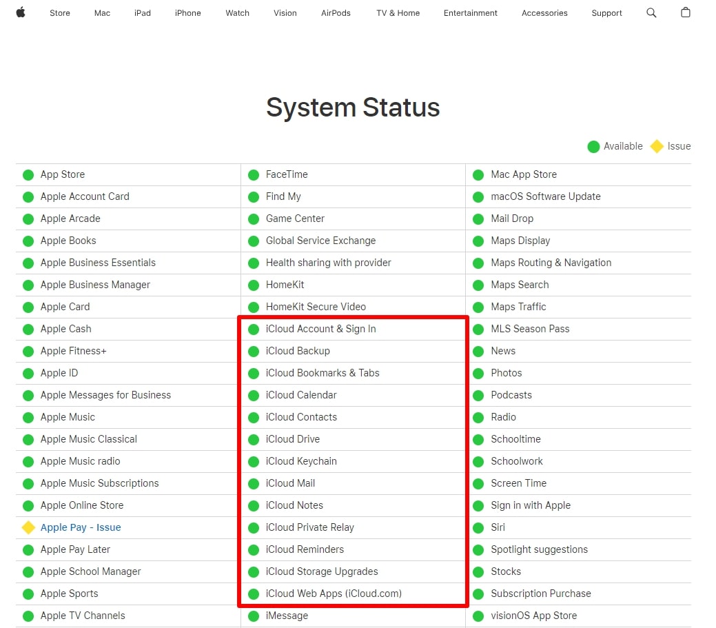 check the icloud status