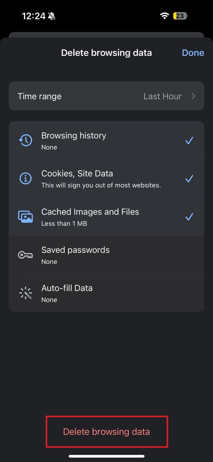 press delete browsing data