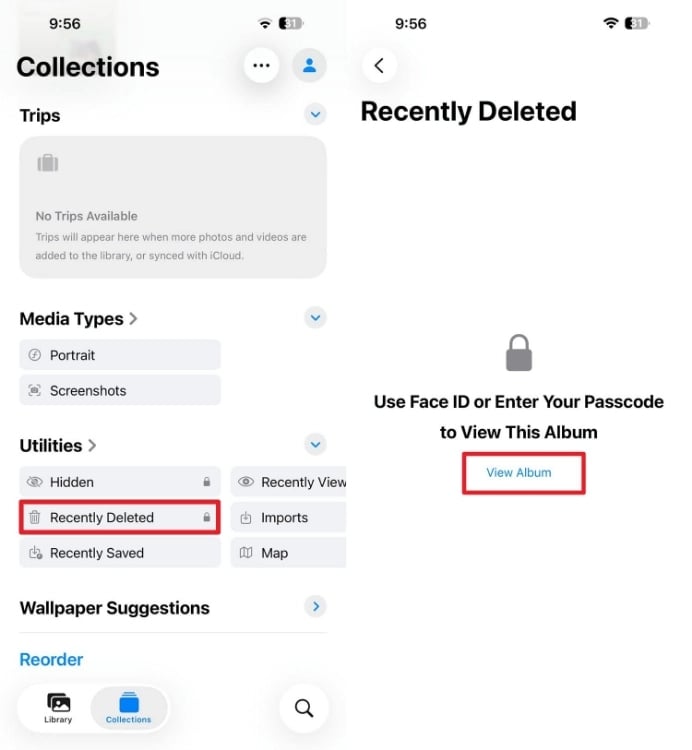 go to recently deleted