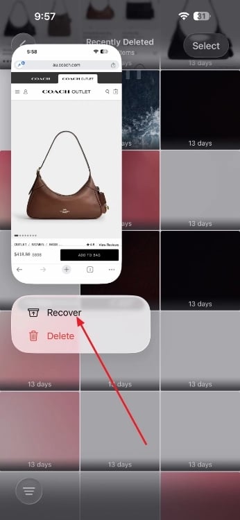press the recover option 
