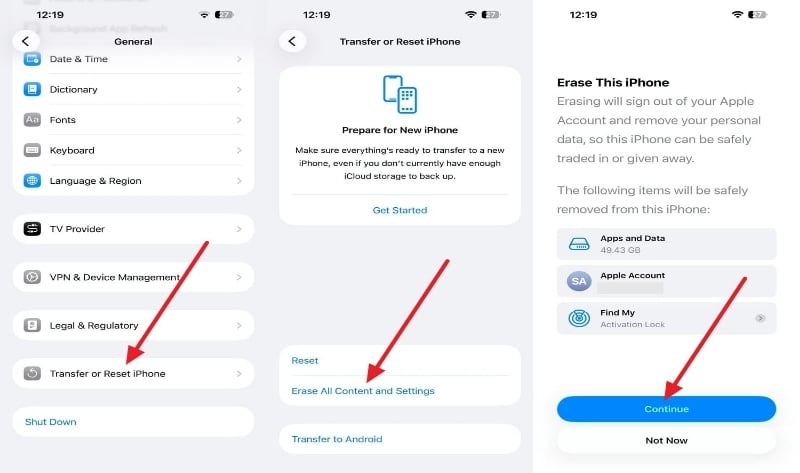 choose to erase the iphone
