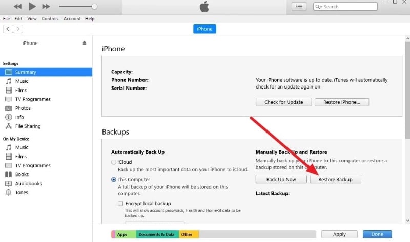restore the itunes backup