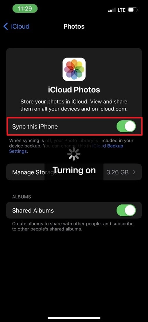 activate sync this iphone option