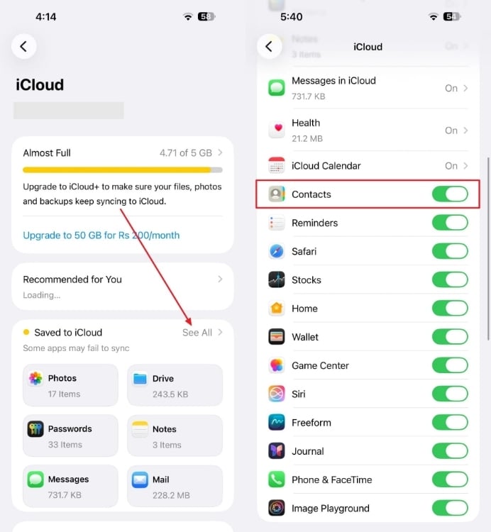 enable icloud contact