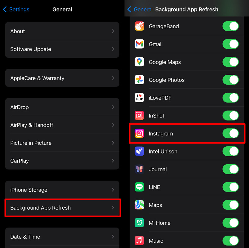 enable instagram background app refresh