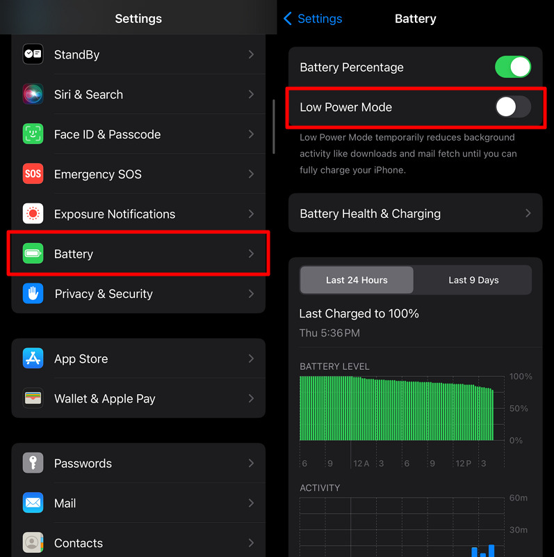 disable low power mode