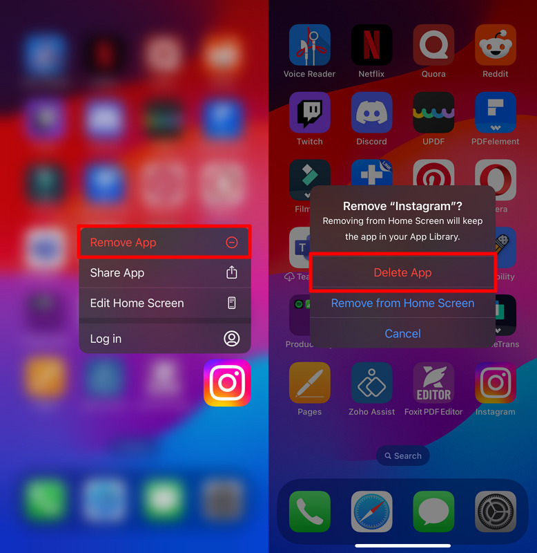 tap on delete app option