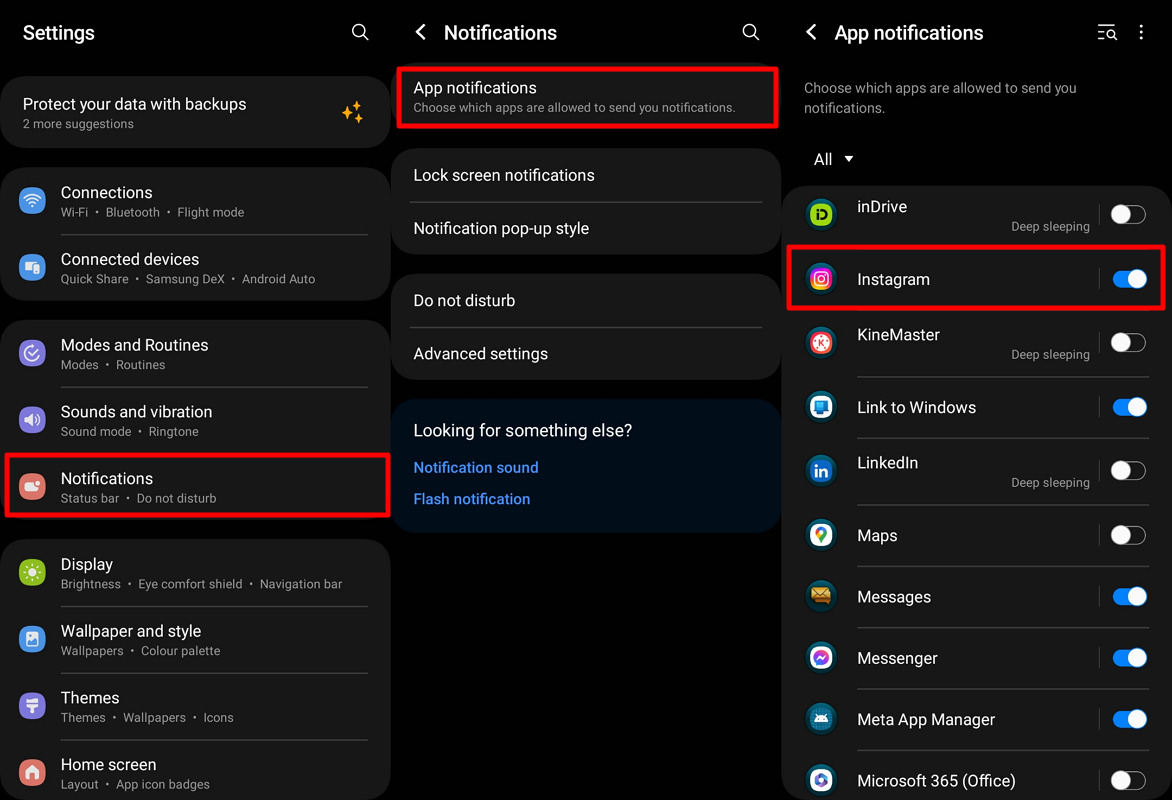 turn on instagram notifications android