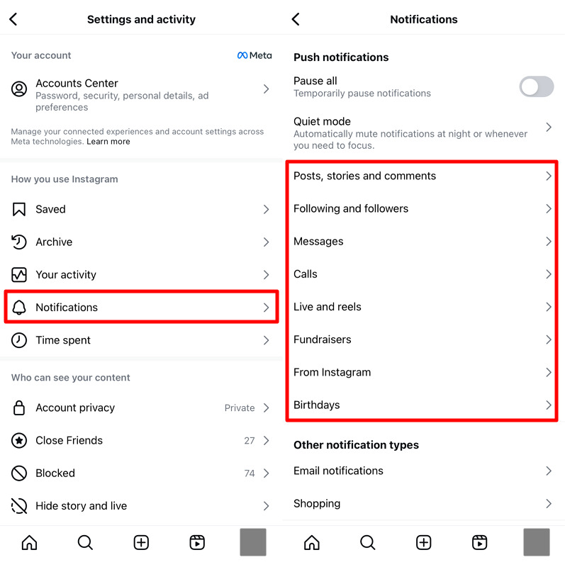 customize instagram notifications iphone