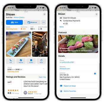 iOS 15 Apple Maps place cards