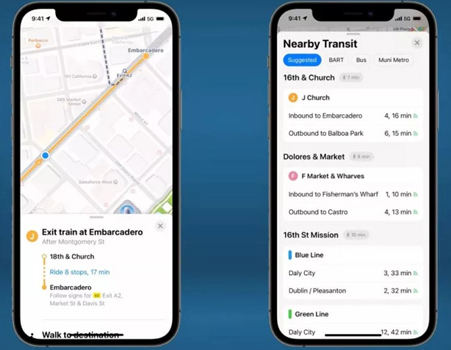 iOS 15 Apple Maps transit view