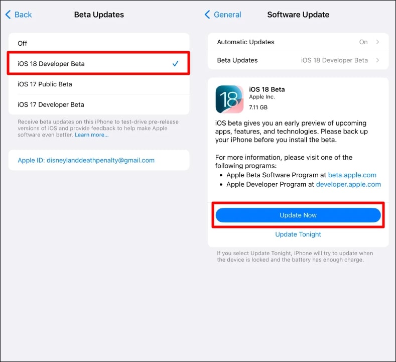 press the update now button