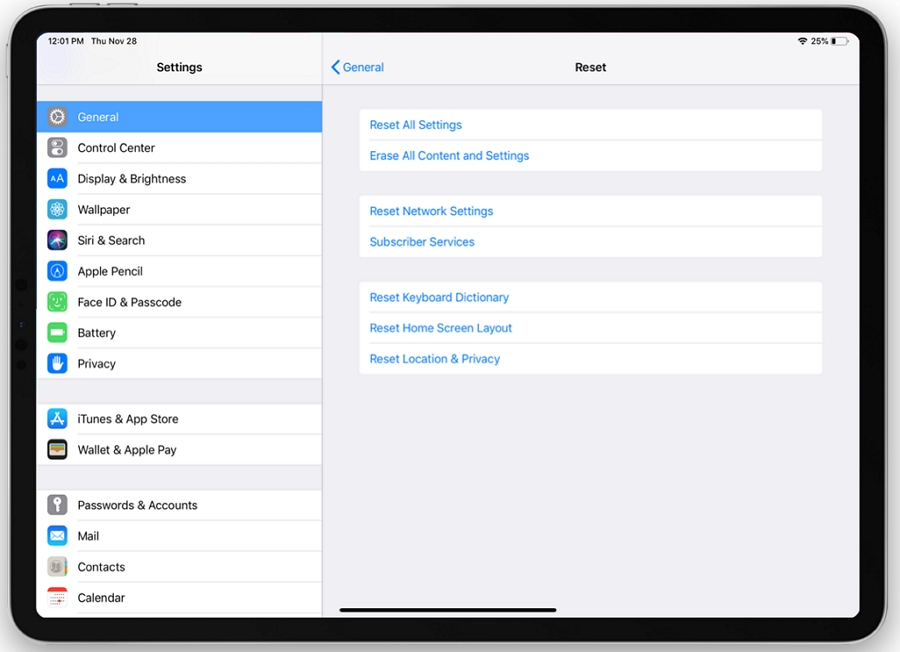 Reset All Settings on ipad