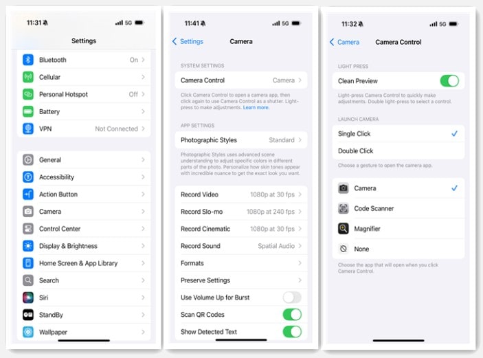 iphone 16 camera control settings