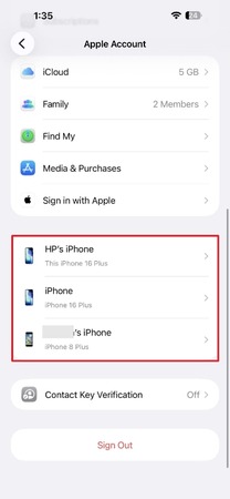 View devices connected to your Apple Account on iPhone