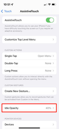 Adjust Assistive Touch idle Capacity