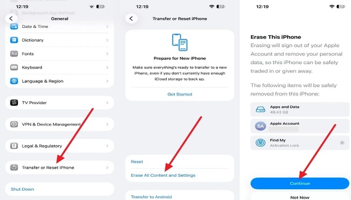 Erase all content and settings before restoring an iCloud backup