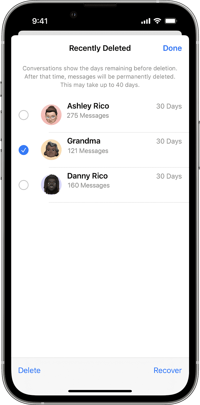 recover recently deleted messages
