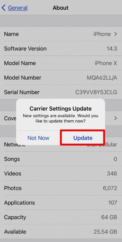 tap the update option