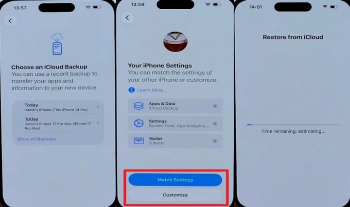 Choose an iCloud backup and continue restoring your iPhone