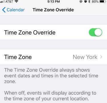 iphone time zone override