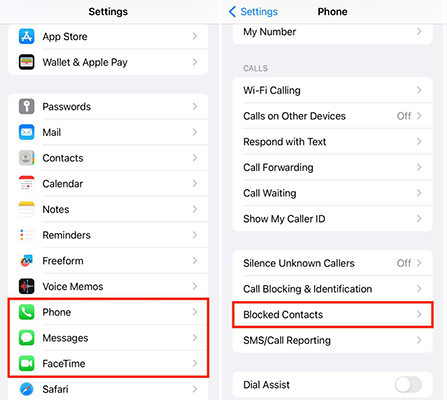 iphone blocked contacts