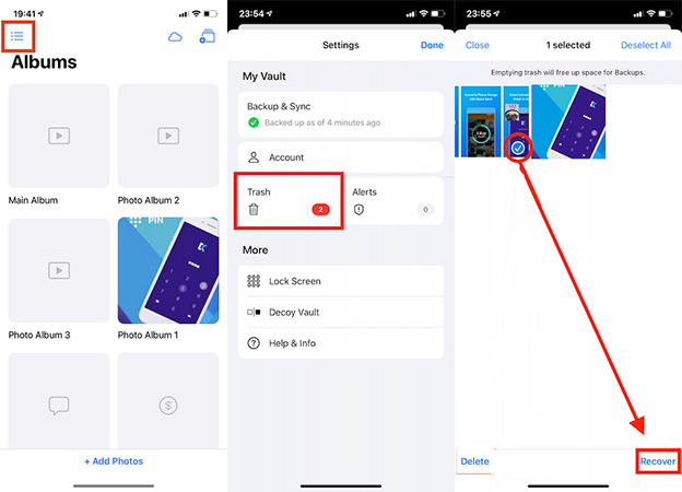 how to recover deleted photos on keepsafe trash folder