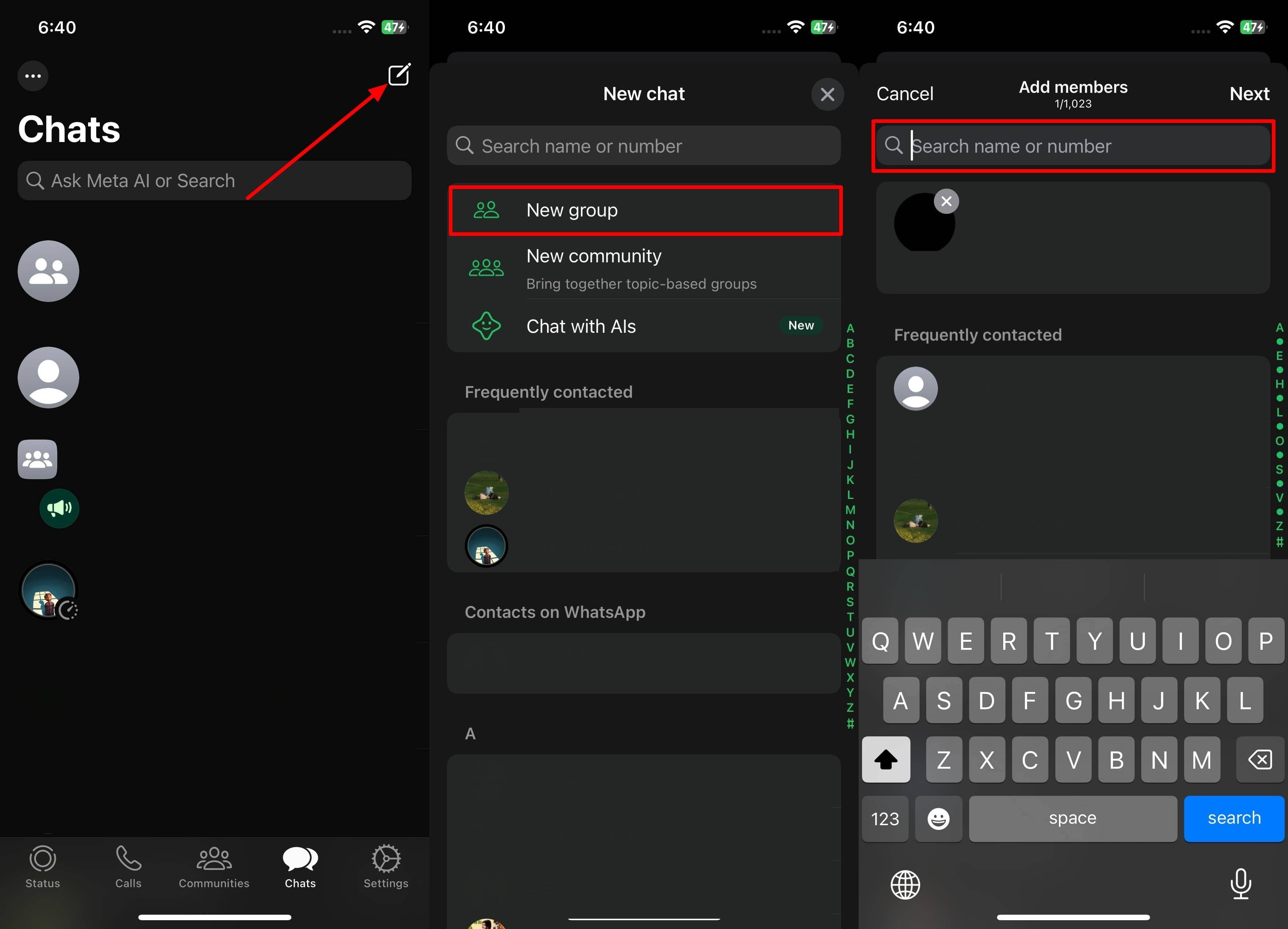 try to create group with contact