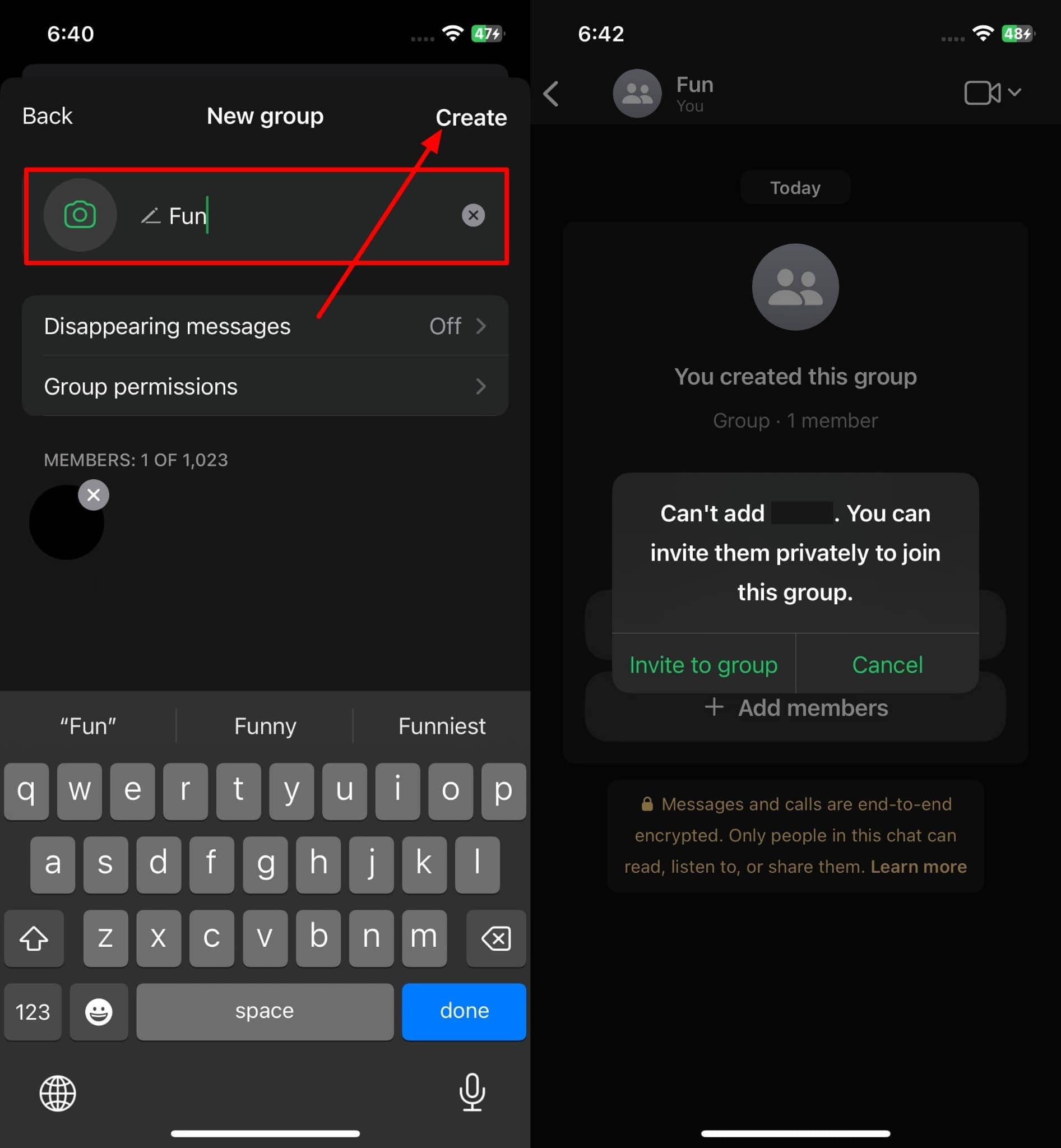 unable to add but invite message